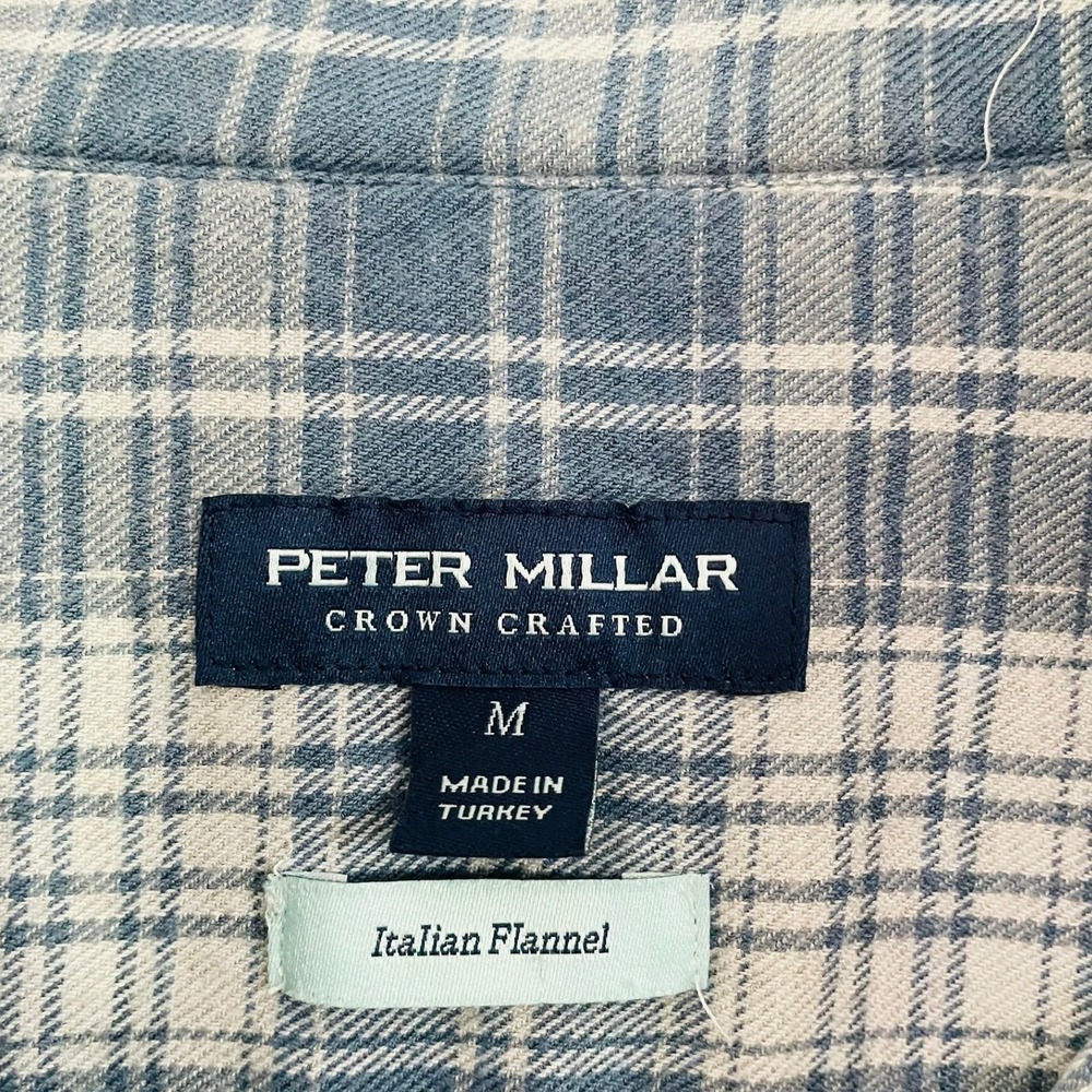 $275 Peter Millar Italian Button Up Blue Plaid Flannel Men Medium Crown Crafted - Picture 4 of 5